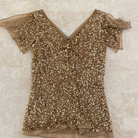 Vintage Y2K gold beaded sequin going out top - Picture 2 of 6
